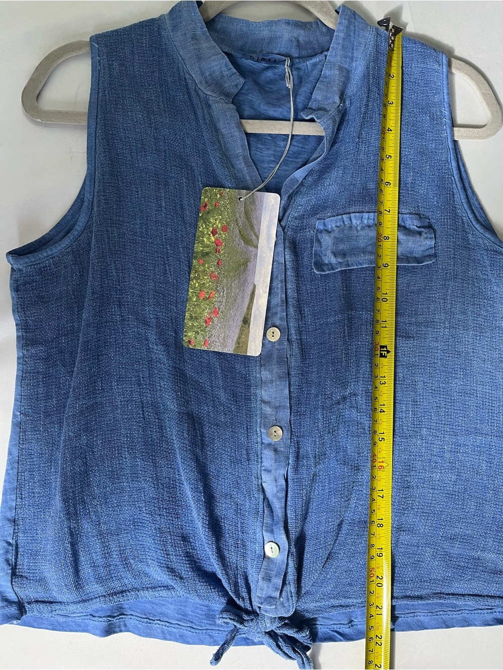 Colette Made in Italy Linen Cotton Tie Front Sleeveless Blouse - Picture 5 of 7
